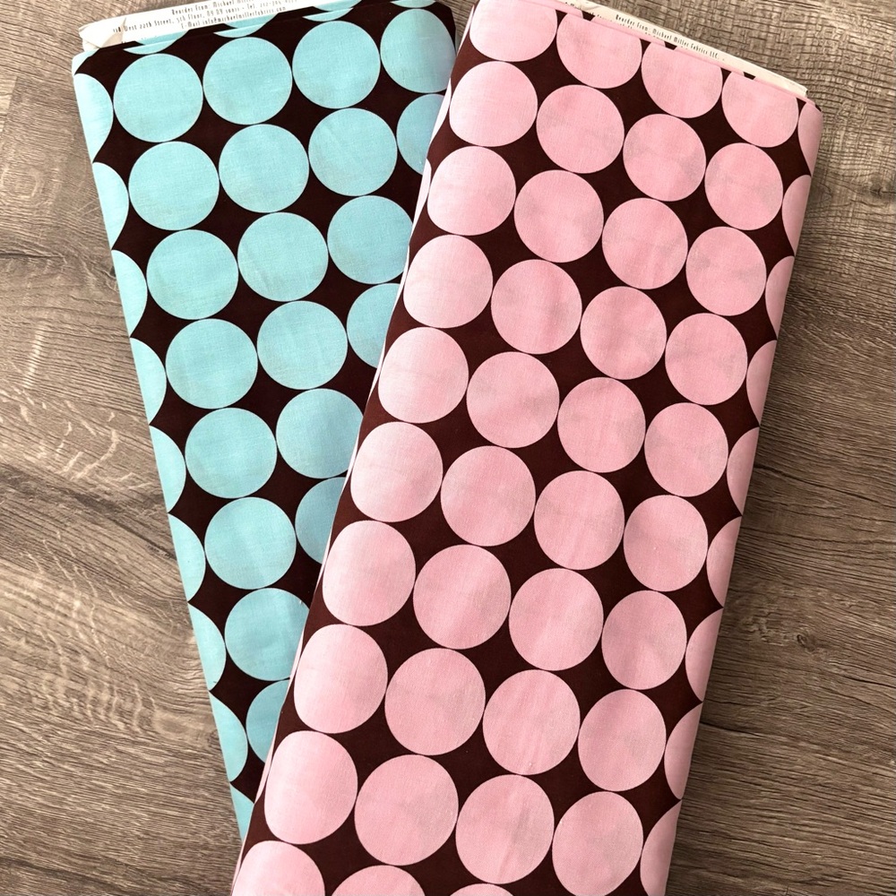 Michael Miller Pink / Blue Polka Dot Fabric by the yard